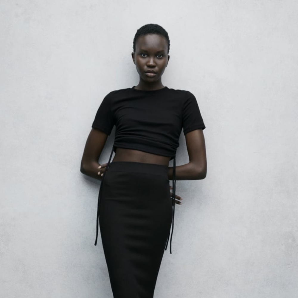 Zara Black Ruched Ribbed Top !!!
